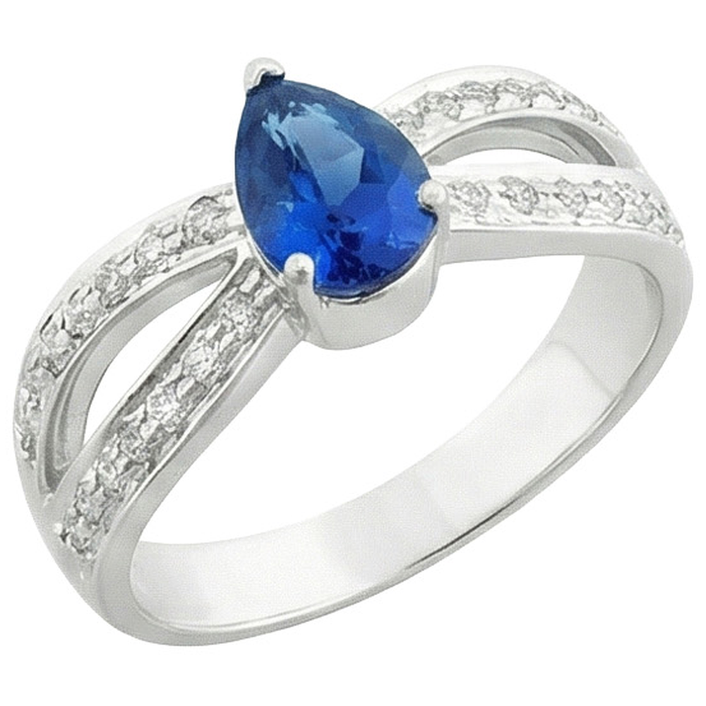 Solitaire Ring Pear Blue Sapphire With Natural Earth Mined Diamond Accents 3.50 Carats