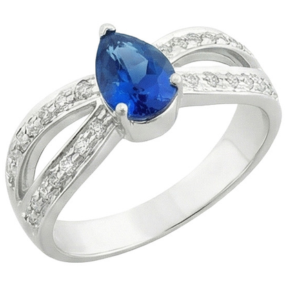 Solitaire Ring Pear Blue Sapphire With Natural Earth Mined Diamond Accents 3.50 Carats