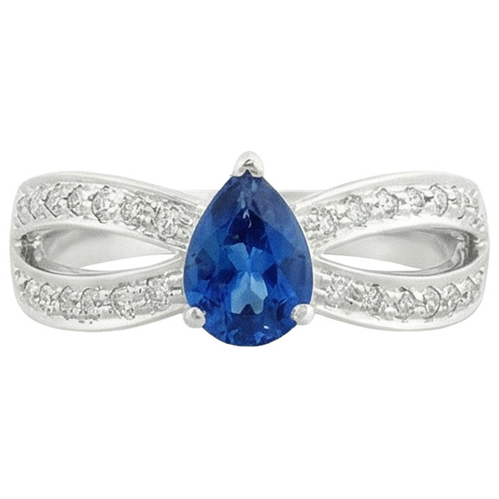 Solitaire Ring Pear Blue Sapphire With Natural Earth Mined Diamond Accents 3.50 Carats