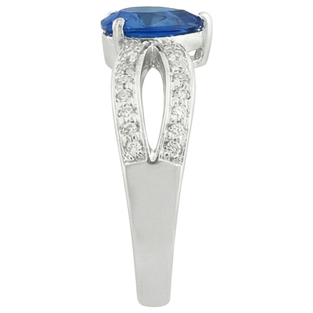 Solitaire Ring Pear Blue Sapphire With Natural Earth Mined Diamond Accents 3.50 Carats