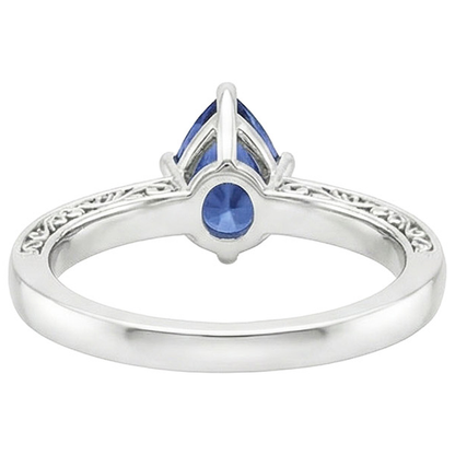 Solitaire Ring Pear Blue Sapphire With Natural Earth Mined Diamond Filigree Shank 4 Carats