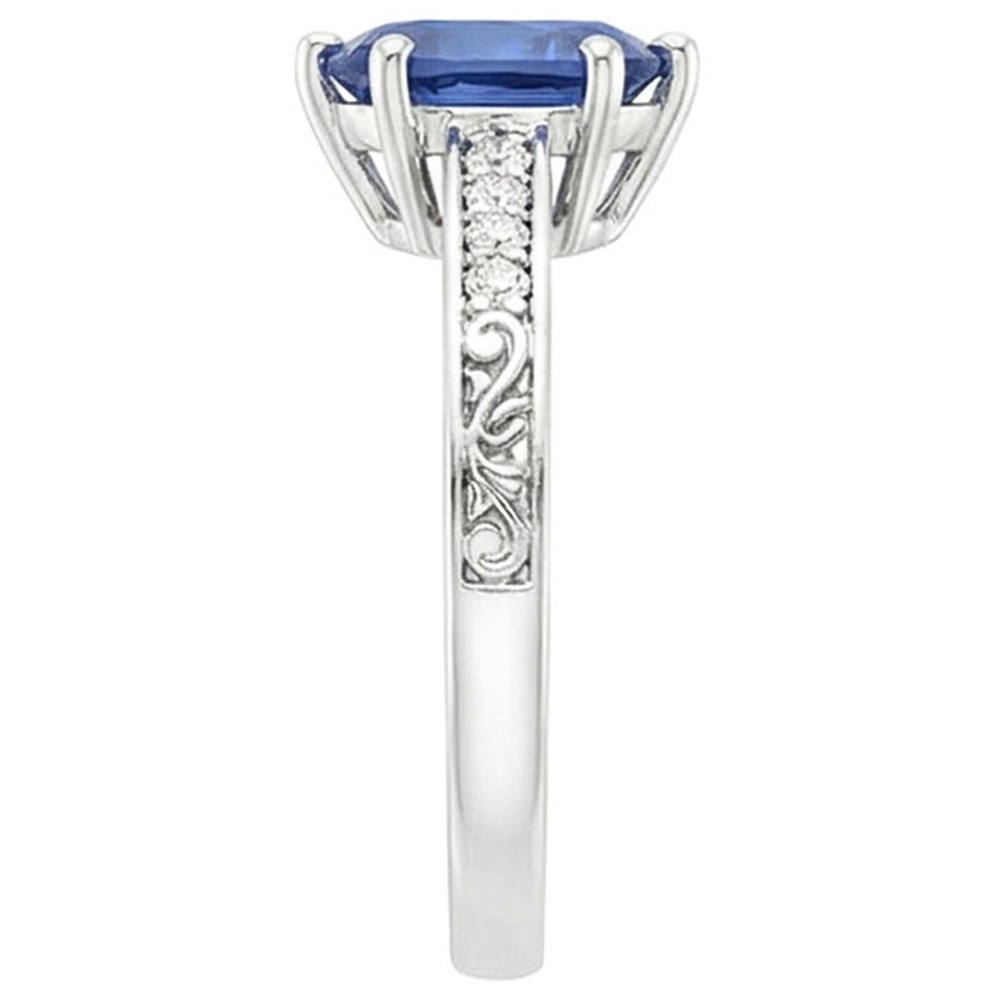 Solitaire Ring Pear Blue Sapphire With Natural Earth Mined Diamond Filigree Shank 4 Carats