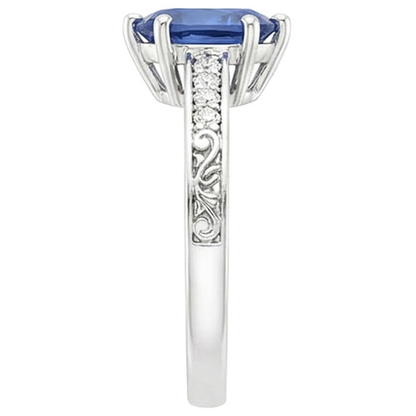 Solitaire Ring Pear Blue Sapphire With Natural Earth Mined Diamond Filigree Shank 4 Carats