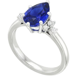 Solitaire Ring Pear Blue Sapphire With Round Natural Earth Mined Diamond Accents 5 Carats