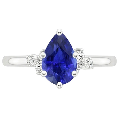 Solitaire Ring Pear Blue Sapphire With Round Natural Earth Mined Diamond Accents 5 Carats