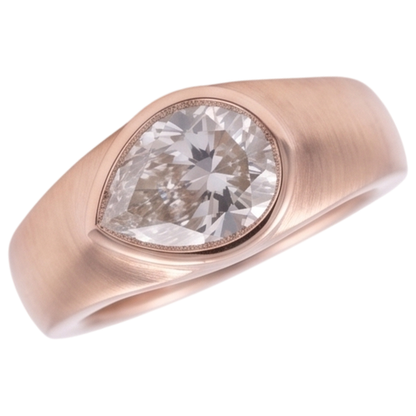 Solitaire Ring Pear Diamond 2 Carats Rose Gold Wood Grain Metal