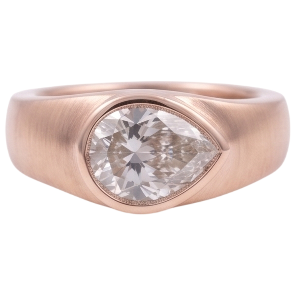 Solitaire Ring Pear Diamond 2 Carats Rose Gold Wood Grain Metal