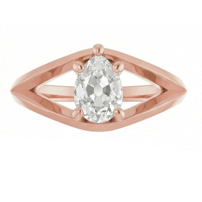 Solitaire Ring Pear Old Cut Natural Earth Mined Diamond 5 Prong Split Shank 1.50 Carats
