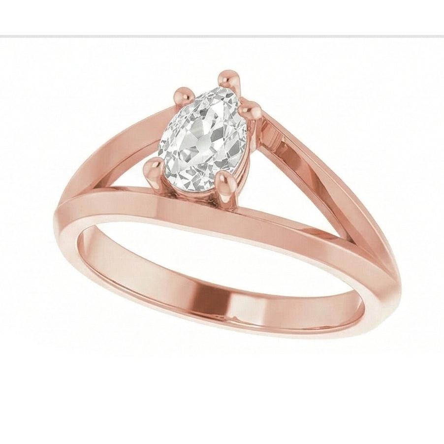 Solitaire Ring Pear Old Cut Natural Earth Mined Diamond 5 Prong Split Shank 1.50 Carats