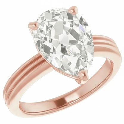 Solitaire Ring Pear Old Miner Real Natural Earth Mined Diamond Prong Set 5 Carats Gold