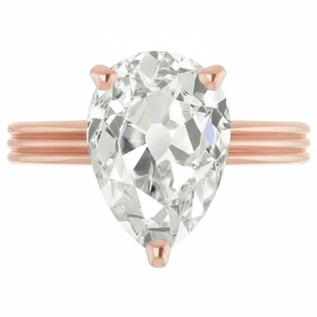 Solitaire Ring Pear Old Miner Real Natural Earth Mined Diamond Prong Set 5 Carats Gold