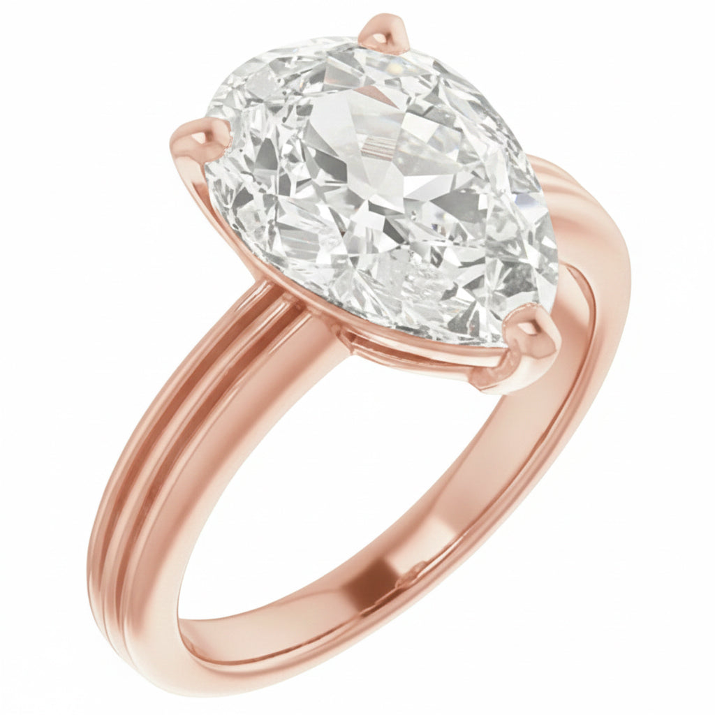 Solitaire Ring Pear Old Miner Real Natural Earth Mined Diamond Prong Set 5 Carats Gold