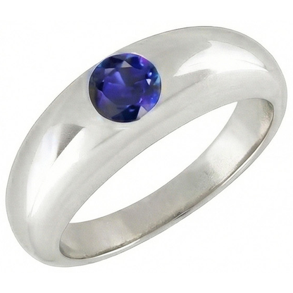 Natural Real ( Not Lab Grown )  Solitaire Ring Round Ceylon Sapphire Flush Set Thick Shank