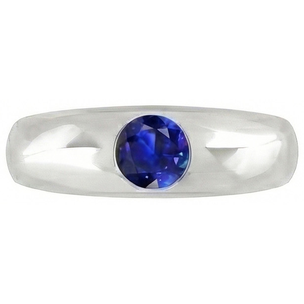 Natural Real ( Not Lab Grown )  Solitaire Ring Round Ceylon Sapphire Flush Set Thick Shank