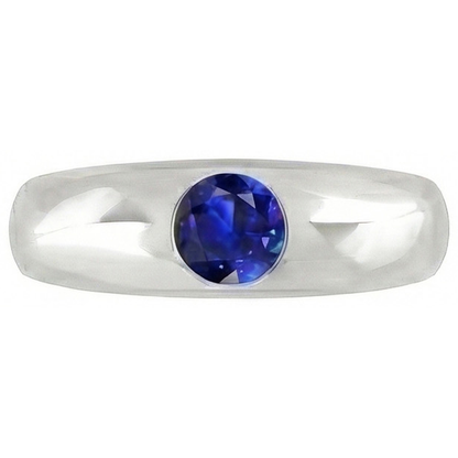 Natural Real ( Not Lab Grown )  Solitaire Ring Round Ceylon Sapphire Flush Set Thick Shank
