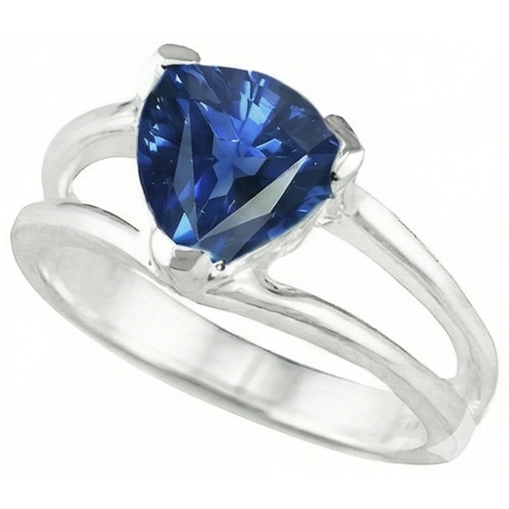Natural Real ( Not Lab Grown )  Solitaire Ring Split Shank Trillion Sri Lankan Sapphire 1 Carat