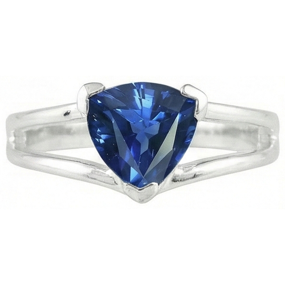 Natural Real ( Not Lab Grown )  Solitaire Ring Split Shank Trillion Sri Lankan Sapphire 1 Carat