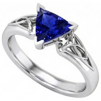 Natural Real ( Not Lab Grown )  Solitaire Ring Trillion V Prong Blue Sapphire Antique Style 2 Carats