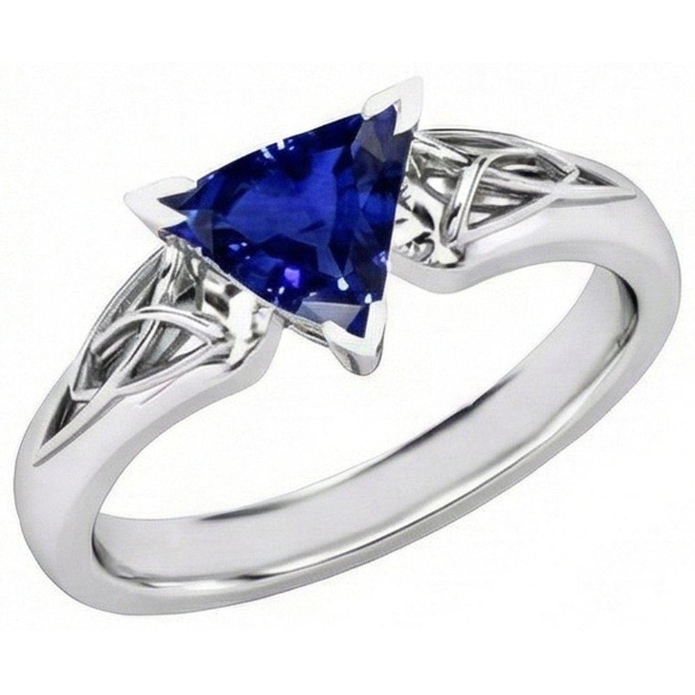 Natural Real ( Not Lab Grown )  Solitaire Ring Trillion V Prong Blue Sapphire Antique Style 2 Carats