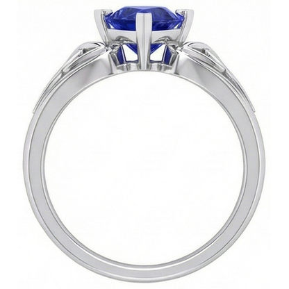 Natural Real ( Not Lab Grown )  Solitaire Ring Trillion V Prong Blue Sapphire Antique Style 2 Carats