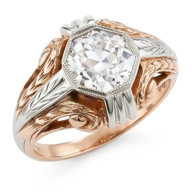Solitaire Ring Vintage Bezel Set Round Old Mine Cut Real Natural Earth Mined Diamond 2 Carats