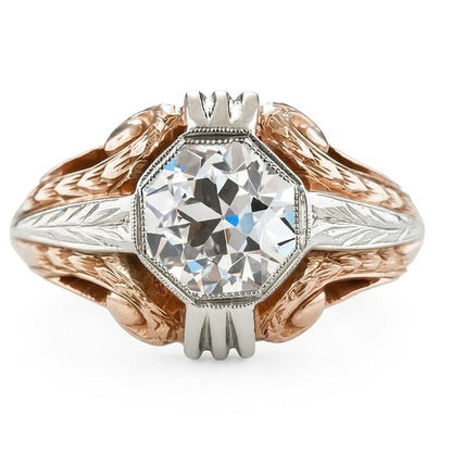 Solitaire Ring Vintage Bezel Set Round Old Mine Cut Real Natural Earth Mined Diamond 2 Carats