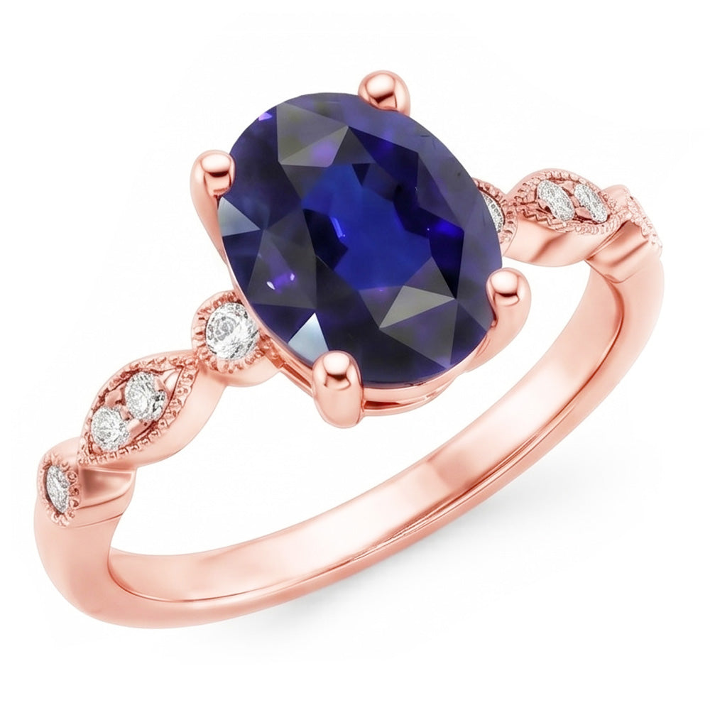 Solitaire Ring Vintage Style & Natural Earth Mined Diamond Accents Blue Sapphire 4 Carats