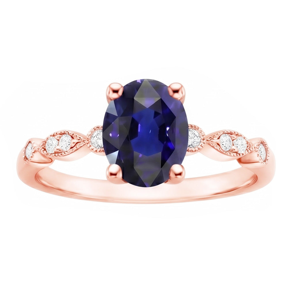 Solitaire Ring Vintage Style & Natural Earth Mined Diamond Accents Blue Sapphire 4 Carats