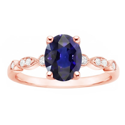 Solitaire Ring Vintage Style & Natural Earth Mined Diamond Accents Blue Sapphire 4 Carats