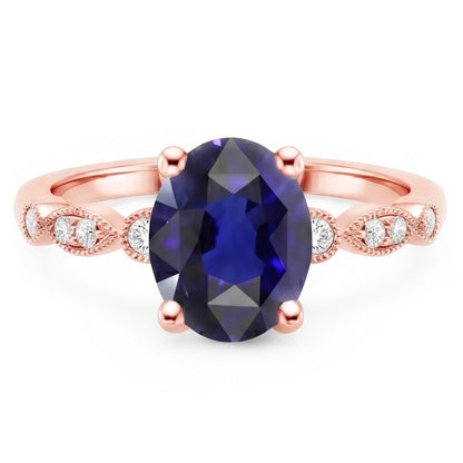 Solitaire Ring Vintage Style & Natural Earth Mined Diamond Accents Blue Sapphire 4 Carats