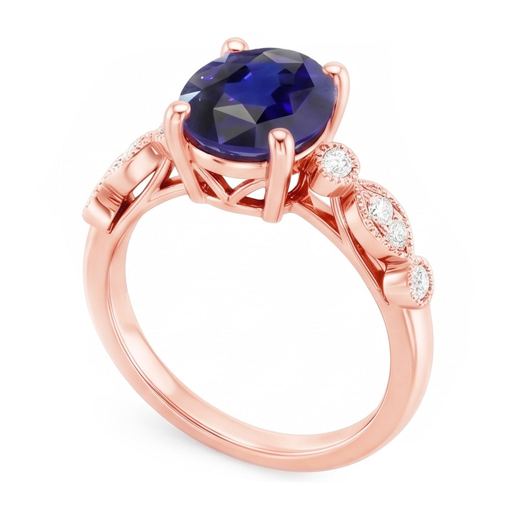 Solitaire Ring Vintage Style & Natural Earth Mined Diamond Accents Blue Sapphire 4 Carats