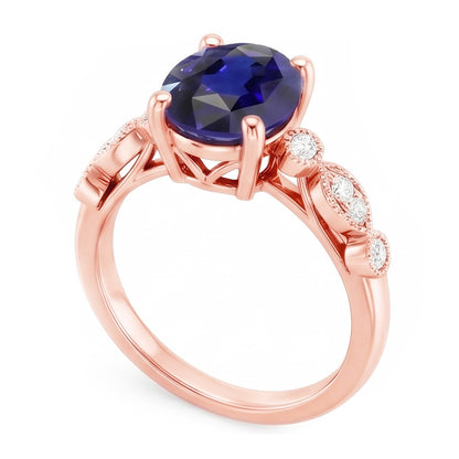 Solitaire Ring Vintage Style & Natural Earth Mined Diamond Accents Blue Sapphire 4 Carats