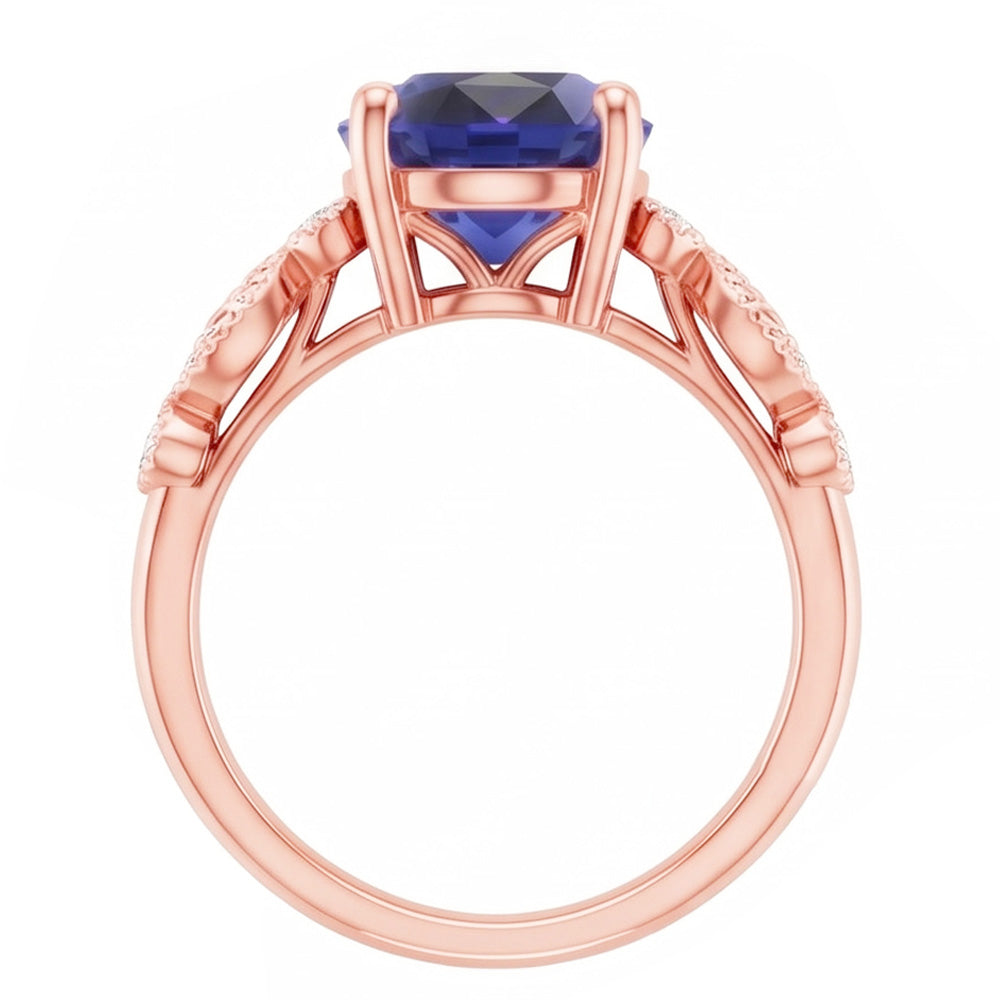 Solitaire Ring Vintage Style & Natural Earth Mined Diamond Accents Blue Sapphire 4 Carats