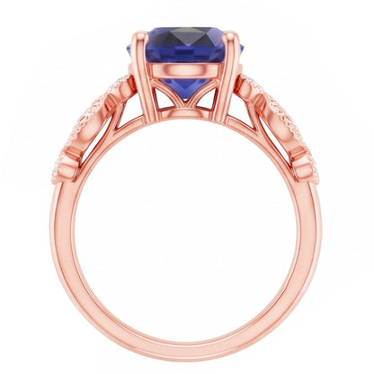 Solitaire Ring Vintage Style & Natural Earth Mined Diamond Accents Blue Sapphire 4 Carats