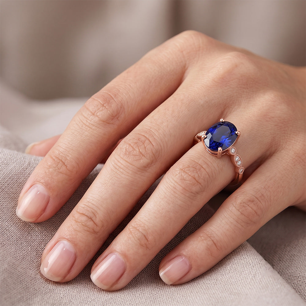 Solitaire Ring Vintage Style & Natural Earth Mined Diamond Accents Blue Sapphire 4 Carats