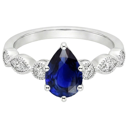 Solitaire Ring WIth Marquise & Round Natural Earth Mined Diamonds Accents 3 Carats