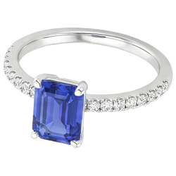 Solitaire Ring With Accents Emerald Blue Sapphire & Natural Earth Mined Diamonds 4 Carats