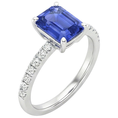 Solitaire Ring With Accents Emerald Blue Sapphire & Natural Earth Mined Diamonds 4 Carats