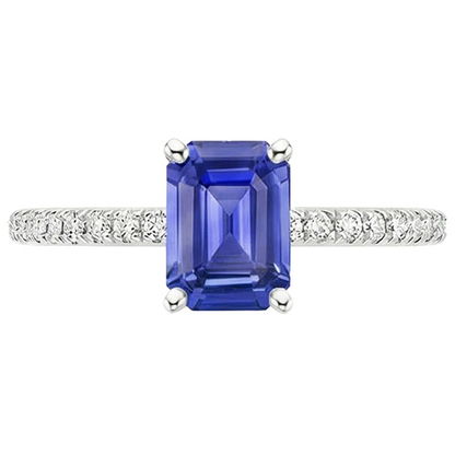 Solitaire Ring With Accents Emerald Blue Sapphire & Natural Earth Mined Diamonds 4 Carats