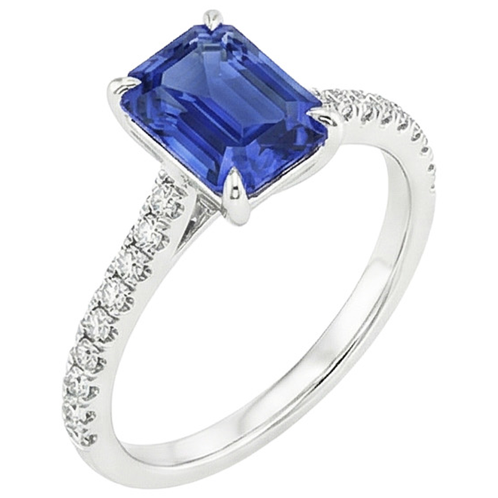 Solitaire Ring With Accents Emerald Ceylon Sapphire & Natural Earth Mined Diamond 4 Carats