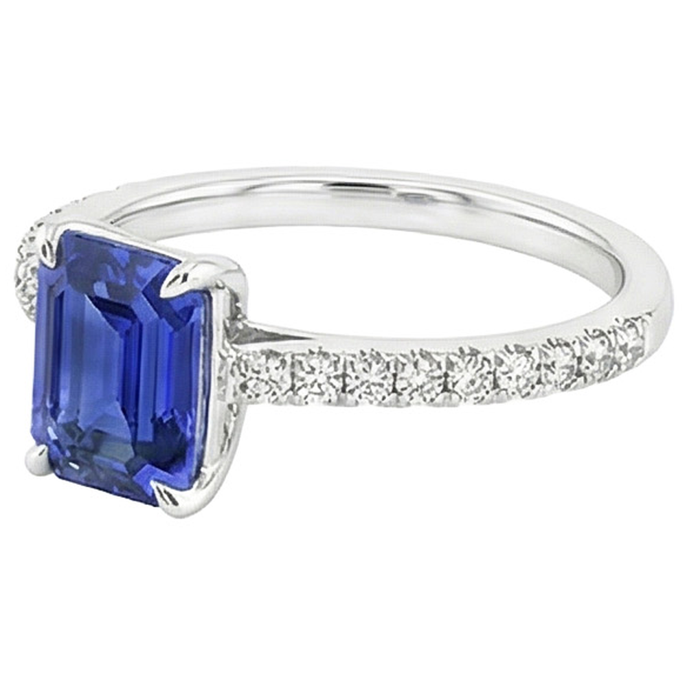 Solitaire Ring With Accents Emerald Ceylon Sapphire & Natural Earth Mined Diamond 4 Carats