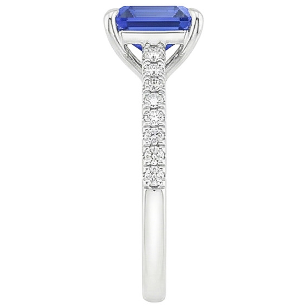 Solitaire Ring With Accents Emerald Ceylon Sapphire & Natural Earth Mined Diamond 4 Carats