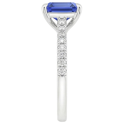 Solitaire Ring With Accents Emerald Ceylon Sapphire & Natural Earth Mined Diamond 4 Carats