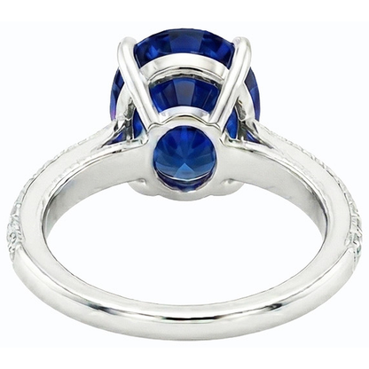 Solitaire Ring With Accents Oval Blue Sapphire & Natural Earth Mined Diamonds 4.50 Carats