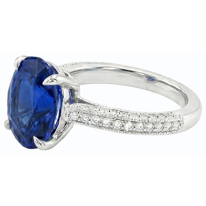 Solitaire Ring With Accents Oval Blue Sapphire & Natural Earth Mined Diamonds 4.50 Carats
