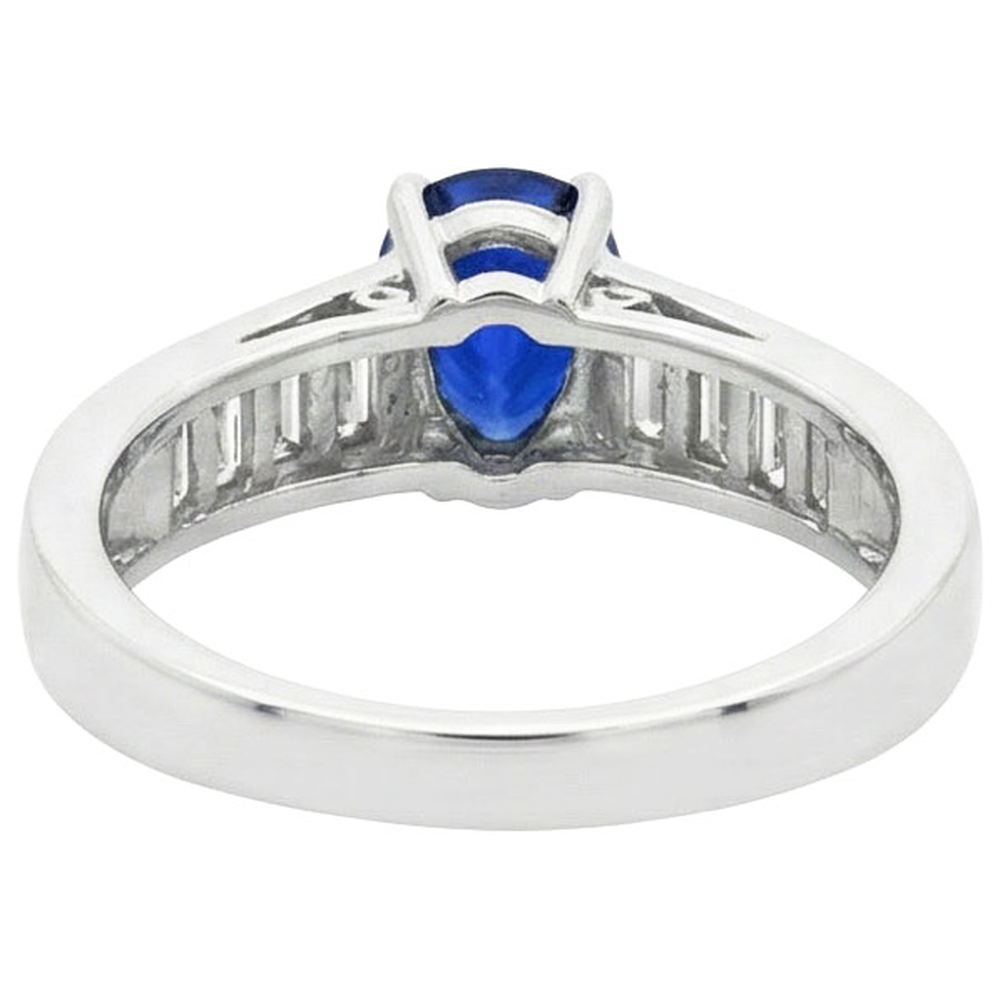 Solitaire Ring With Baguette Natural Earth Mined Diamond Accents Blue Sapphire 3.50 Carats