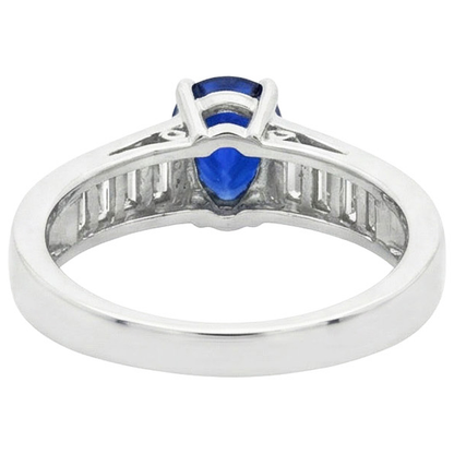 Solitaire Ring With Baguette Natural Earth Mined Diamond Accents Blue Sapphire 3.50 Carats