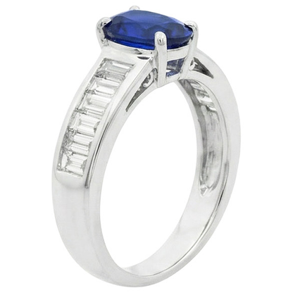 Solitaire Ring With Baguette Natural Earth Mined Diamond Accents Blue Sapphire 3.50 Carats