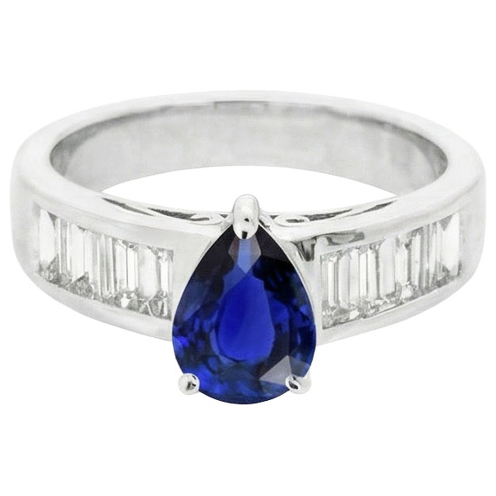 Solitaire Ring With Baguette Natural Earth Mined Diamond Accents Blue Sapphire 3.50 Carats