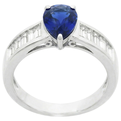 Solitaire Ring With Baguette Natural Earth Mined Diamond Accents Blue Sapphire 3.50 Carats